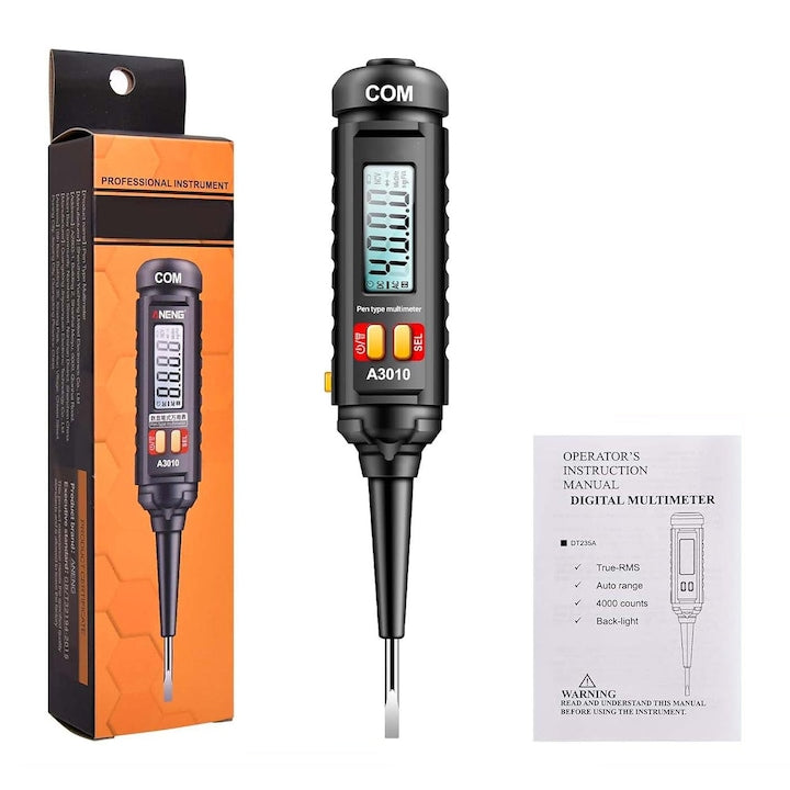 Detector de tensiune si tester faze fara contact  detectie NCV  12-300V  Afisaj LCD  inductie camp electric  test de continuitate  test baterie  afisaj digital  Lanterna Incorporata  OUYLAF  Negru