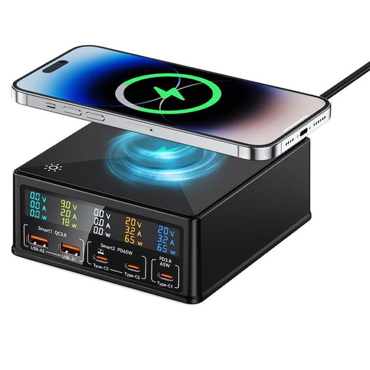Statie de incarcare desktop Rqiurpn 160W 6 in 1  negru  11.4x11.4x5 cm