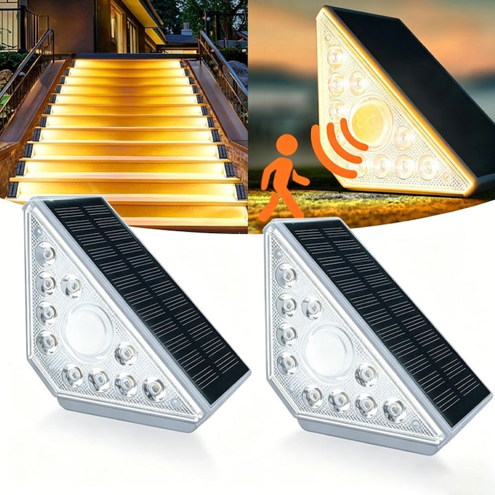 Lampi solare scari Omelivon set 2 bucati alb cald IP44 800mAh 10x4x3cm