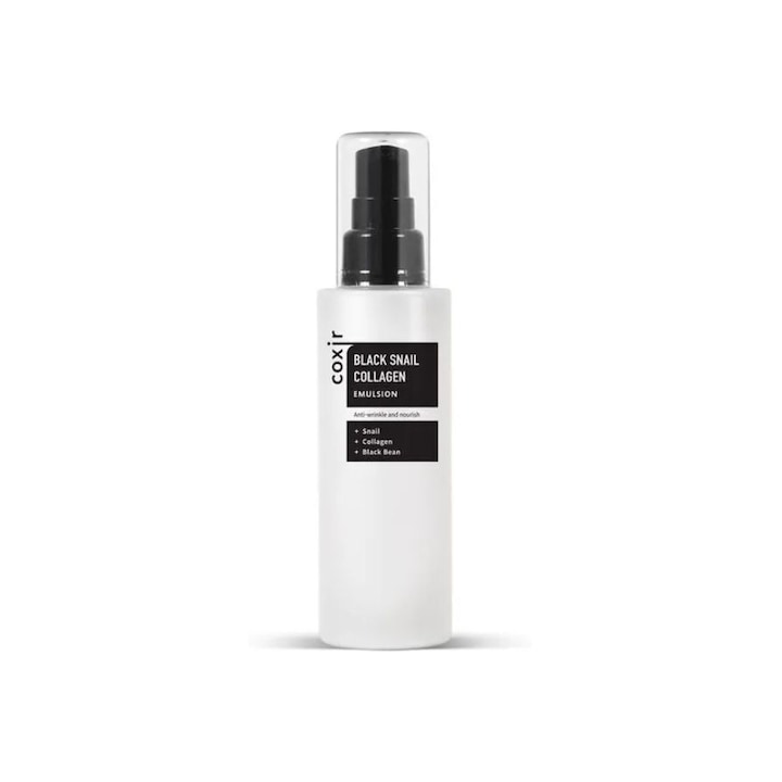Coxir Black Snail Collagen Emulsion anti-aging and intense hydration treatment with snail mucin and collagen for all skin types, 100 ml