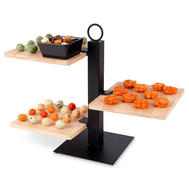 Platou  Excellent Houseware  3 niveluri cu bol din lemn metalic 32x32x26