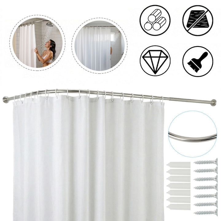 L-shaped Shower Curtain Rod, 72-100 x 111-136 cm, Curved Shower Rod, Adjustable, Wall-Mounted, Drill Installation, 304 Stainless Steel for Bathroom, Clothing Store