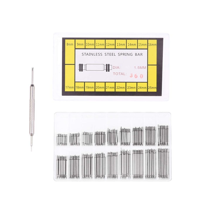 JENUOS - Set 360-piece watch spring bar set Stainless steel 8-25mm watch strap tools Silver