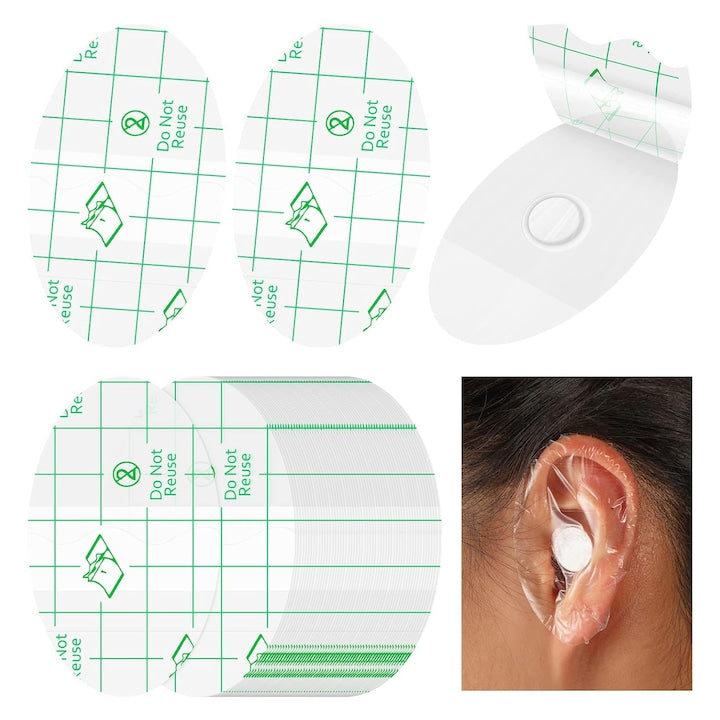 60 ear protectors for shower Axroad Mall Waterproof ear stickers for shower PU film Portable Skin-friendly Leaves no glue Not easy to fall off For children For shower, swimming and other occasions 6.8x4.4cm Transparent
