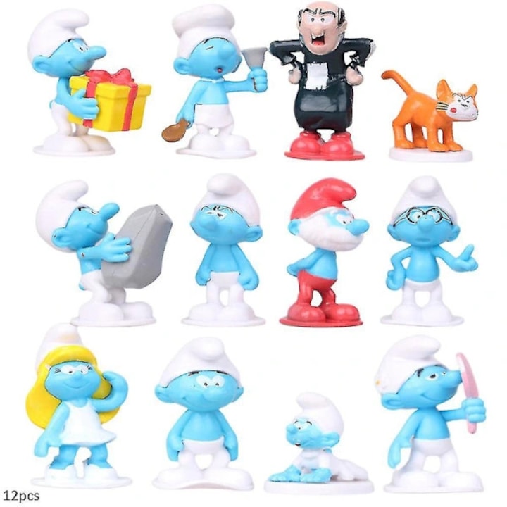 Pachet de 12 figurine Strumfi  Multicolor  3x6cm