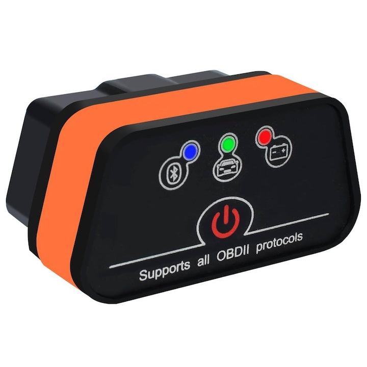 Tester auto Interfata OBD II diagnoza  ICar2  Bluetooth  cu buton ON/OFF  Pentru Android  windows  OUYLAF  Negru/Portocaliu