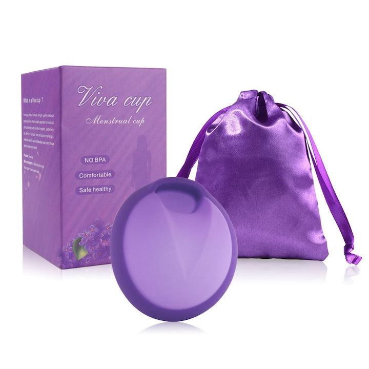 Disc menstrual din silicon medicinal  Marimea L  ecologic  reutilizabil  confortabil  cu inel pentru prevenirea scurgerii  Capacitate 45ml  Mov  Saculet transport