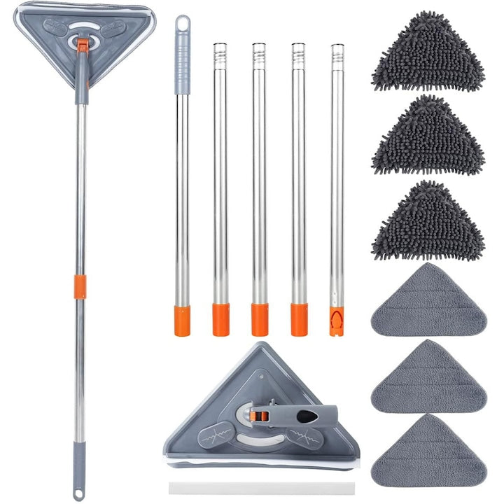 Mop Bedee cu Manevrabilitate 360°  Cap Triunghiular  Set 6 Pad-uri  Gri/Argintiu/Portocaliu  25-85" (63.5-216cm)