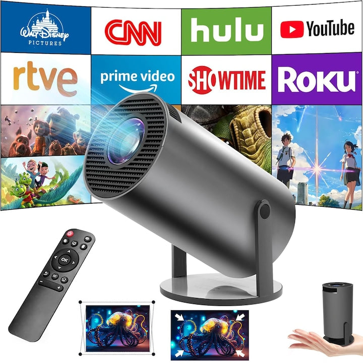 Proiector Mini CHOOLY  4K  WiFi 6  Bluetooth 5.0  corecție automată a trapezului  rotire 180°  192x106x106mm