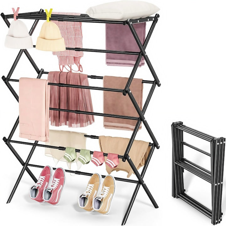 Wacorresi Vertical Clothes Drying Rack, Foldable, Retractable, Black, 40x75x37x105cm