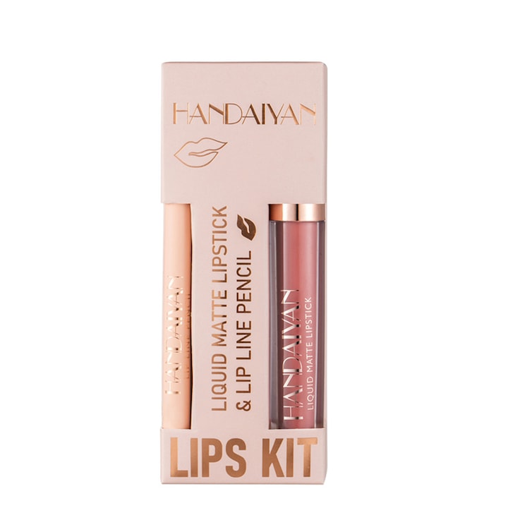 Set 2 in 1 Ruj Lichid Mat / Creion Contur Buze Lips Kit  Handaiyan  Rezistent la apa  Rezistent la transfer  07