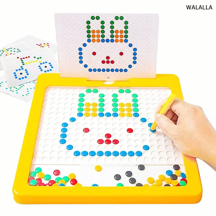 Magnetic Dot Drawing Board Montessori Magnetic Dots Board for 3-6 Year Old Children Educational Learning Toys for Boys and Girls 31.5*31.5 cm White/Yellow
