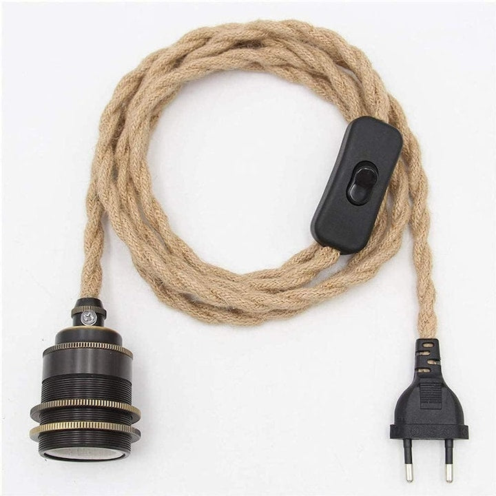 E27 Socket for Light Bulb Rope Cable Retro Hemp 1.8m PVC