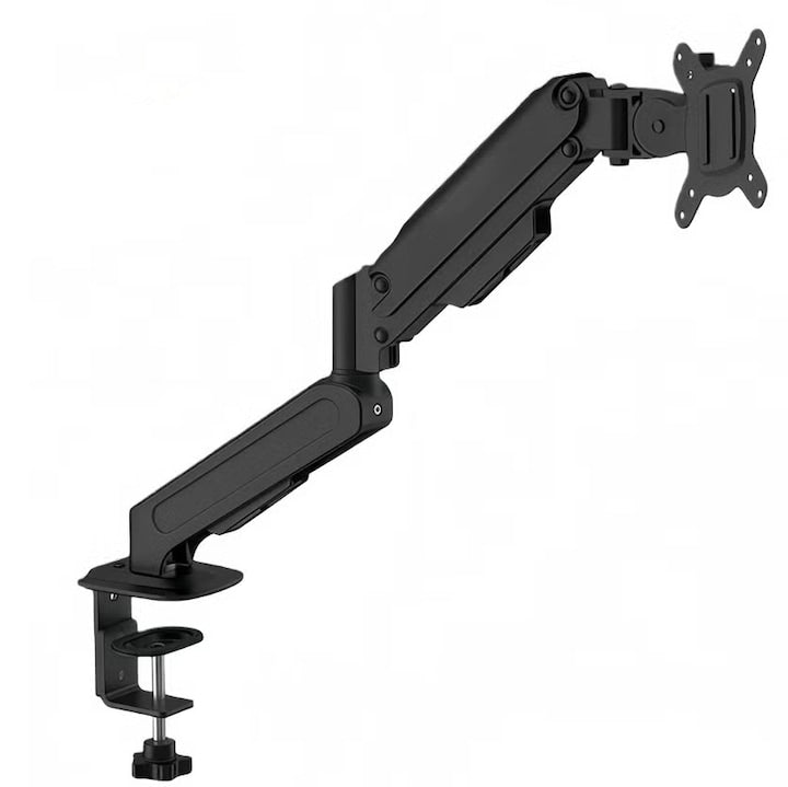 Single Monitor Desk Mount Arm, Gas Spring Stand for 17-32 inch Screens, Height Adjustable, Tilt, Swivel, VESA 75/100 mm, Load Capacity 2-9 kg, Quick Release and Tool-Free VESA Installation, WALALLA, Black