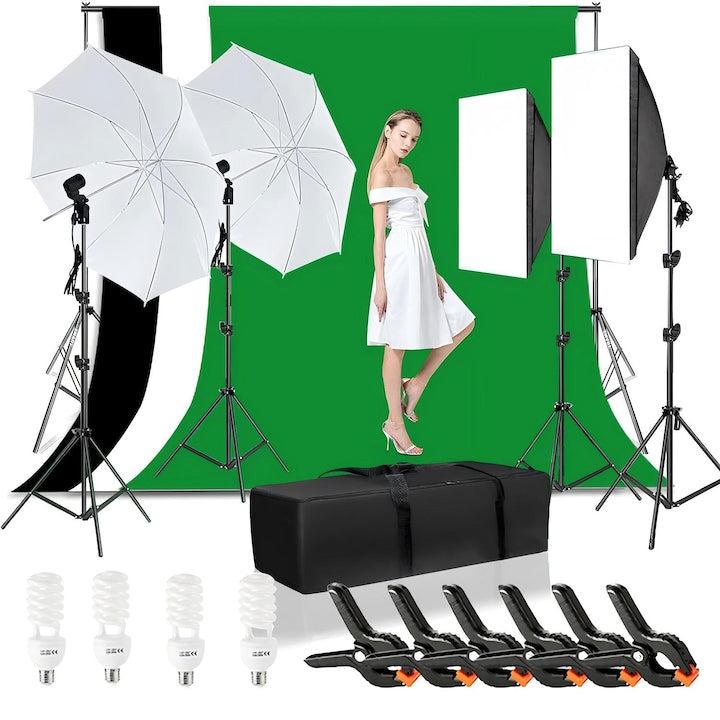 Kit Studio cu Fundal  Piduules  cu Trepiede  Sistem de Suport Fundal  Lampi si Umbrele  Softbox  pentru Fotografiere Produse  Productie Video