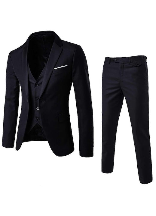 OEM - Costum barbatesc  3 piese  poliester/viscoza  croiala slim  negru  3XL INTL 12 rate cu 0% dobândă
