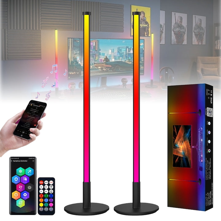 Smart RGB LED Light Bars, Set of 2 RGB LED Bars, Ambient Lighting, Controlled by Remote and App, Music Sync, 16 Million Colors, for Gaming, PC, Entertainment, TV, 51cm, Multicolor