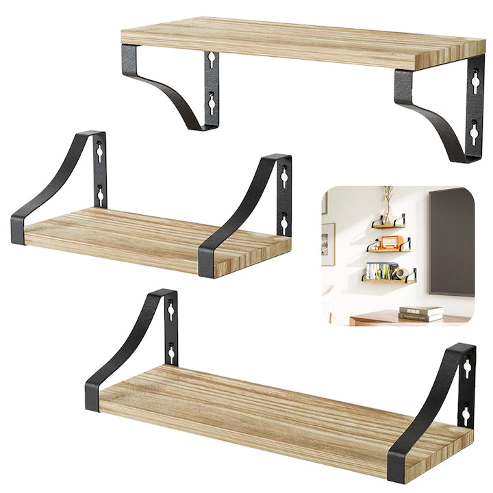 Floating Wall Shelves Set of 3 Decorative Wooden Wall Shelves Bathroom Wall Storage Shelves Book Shelves For Bedroom Living Room Kitchen Office Laundry
