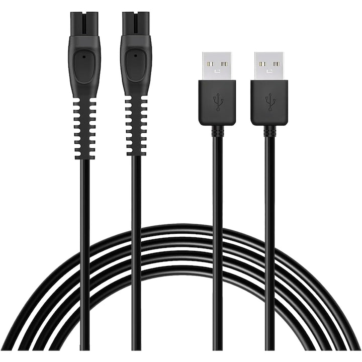 Set 2 Cablu de incarcare 5V  USB  Compatibil Philips Norelco QP2724 QP2834 QP1324 QP2824 QP4530 QP4631 MG5910 MG7910 MG7930 MG7950 X3001 MG9510 MG9520 X5006  Negru