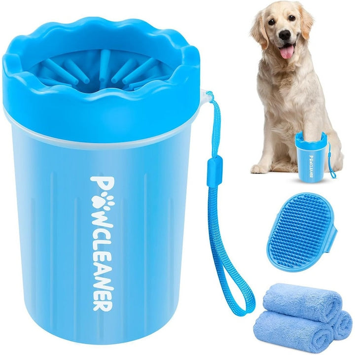 Pet Paw Cleaner  ZOUN  cu 3 prosoape absorbante si perie de curatare din silicon  pentru caini/pisici de talie mica si medie  curatare a labelor murdare  usor de curatat si dezasamblat  moale si confortabil  silicon  albastru