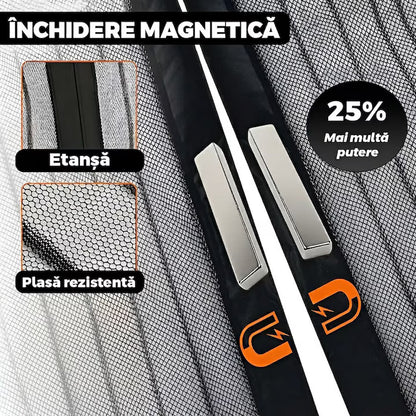 Plasa Anti Insecte pentru Usa cu Inchidere Magnetica 100 x 210 cm  Auto-Inchidere  Montaj Fara Gaurire  Negru