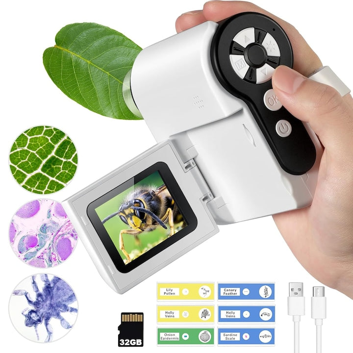 JFYU Portable Digital Microscope for Children with 3 Operating Modes, Full HD Recording, 1200mAh Battery, WIFI and USB Connectivity, Photo/Video Function, Microbiological, for Scientific Experiment for Students, White