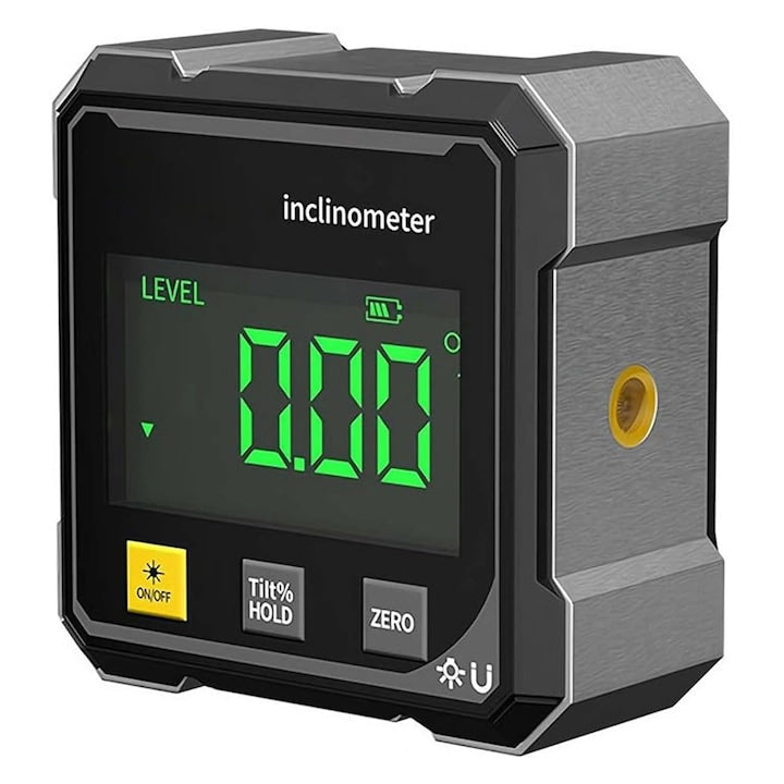 Inclinometru Digital Portabil cu Laser  Inclinometru Digital cu Baza Magnetica pe 4 Laturi  Multifunctional  Afisaj LCD  2 Unitati de Masura de Mare Precizie  Aparat Masurat Unghiuri  Intoarcerea numerica  Incarcare Type-C  OUYLAF  Negru