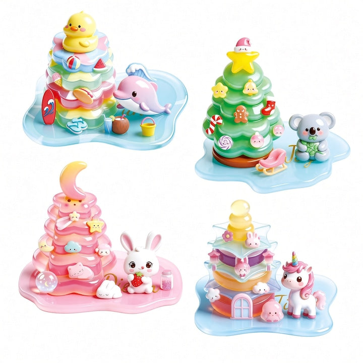 Set 4 Stickere 3D Relief PVC – Unicorn  Delfin  Iepure  Koala  Ornamente Stivuibile  Dezvolta Abilitatile Manuale  Pentru Copii