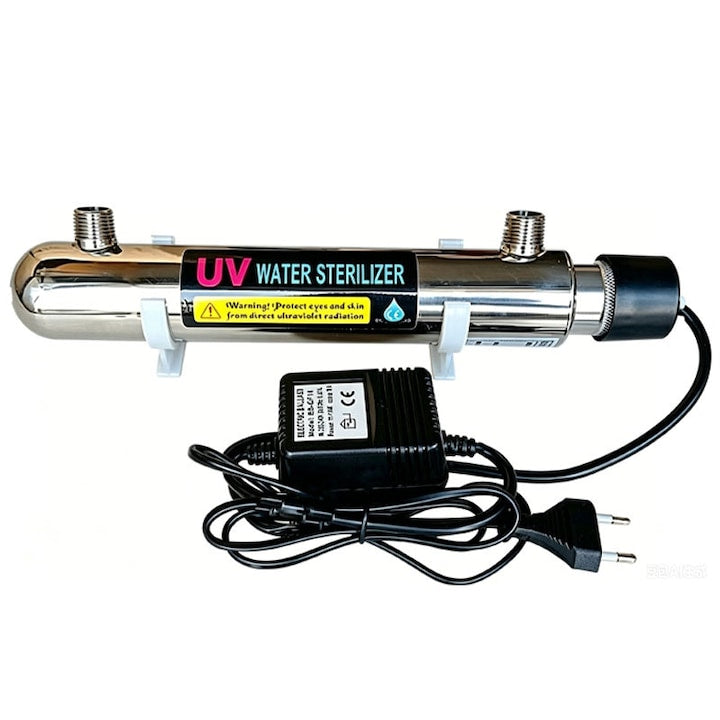 UV Sterilizer for water Omelivon 12W 220V Watertight design Eliminates bacteria, viruses, pathogens, and protozoa For whole house 304 Stainless Steel Silver