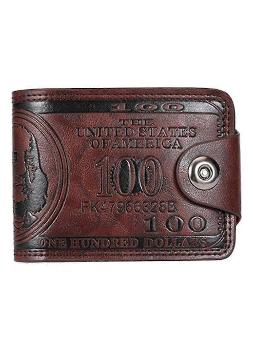OEM - Portofel barbati vintage  piele PU  maro  12x2x10cm  model emboss 100 dolari