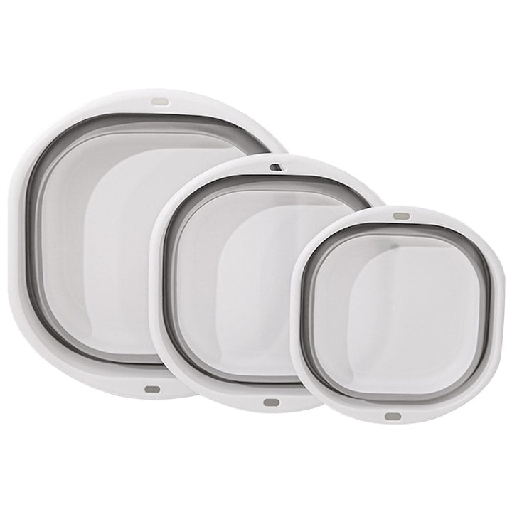 Set 3 Ligheane Pliabile  Zggzerg  Multifunctional  Anti-alunecare  Poate fi atarnat  Design gauri de agatat  Puternica si robusta  Mic si portabil  Usor de curatat  Pentru Baie  bucatarie  voiaj  PP  TPE  L/M/S  Gri