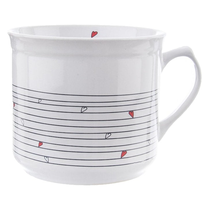 Ceramic Mug Set with Pouch Orion Heart 700 ml 14.5x11.5x10 cm Ceramic Beige Cotton Pouch Comfortable Handle Easy to Use Ideal for Tea Coffee Cocoa Milk White