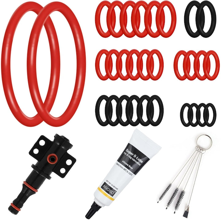Set of 30 O-rings, cleaning brushes, 10g silicone grease, Black/Red