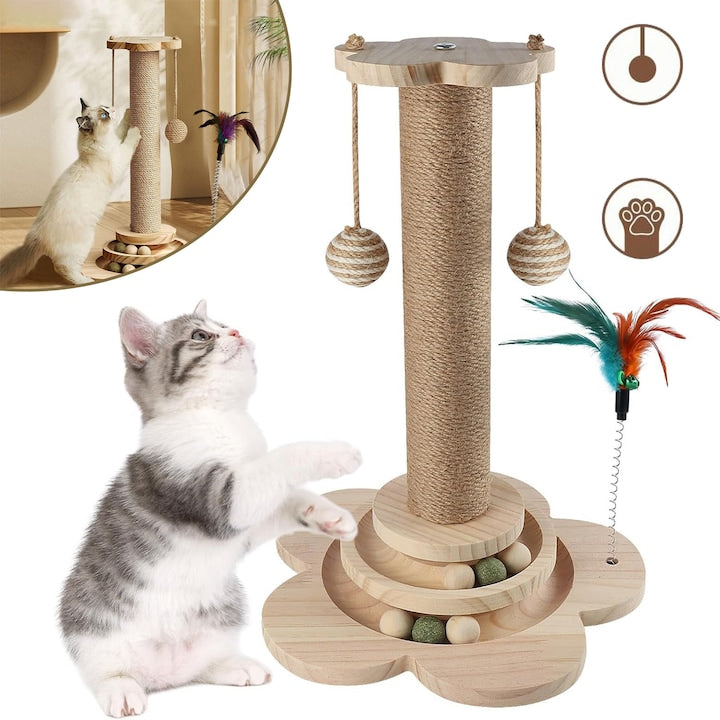 Indoor Cat Scratching Post with Natural Sisal Robust Scratcher for Small Indoor Cats Kitten Toy with Scratch Posts Play Platform and Toys Easy Assembly