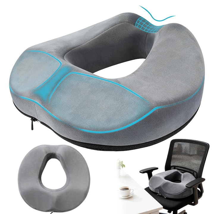 Juksun Orthopedic Seat Cushion, Ergonomic Design, Ideal For Office, Car, Or Home, Extra Firm Seat Cushion For Enhanced Comfort And Correct Posture, 42*37.5*9.5cm, Grey