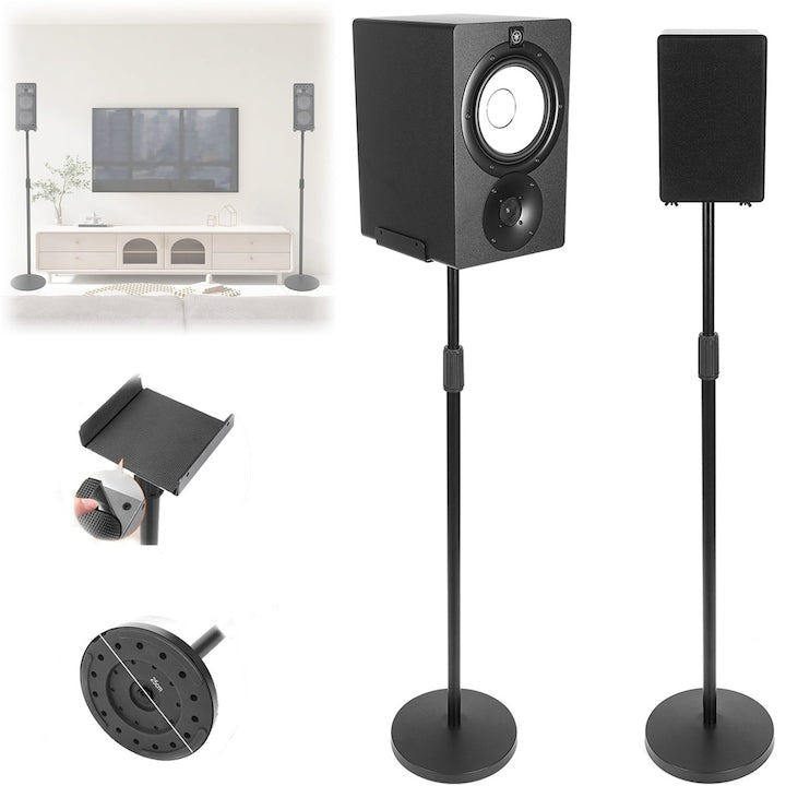 Set 2 Suporturi Boxe Podea  SANSES  Stativ de Podea pentru Sistem Surround  Inaltime Reglabila 80-145 cm  Compatibile cu Latime Boxe 13.5-22 cm  Organizator Cabluri  Universal Compatibil  Negru