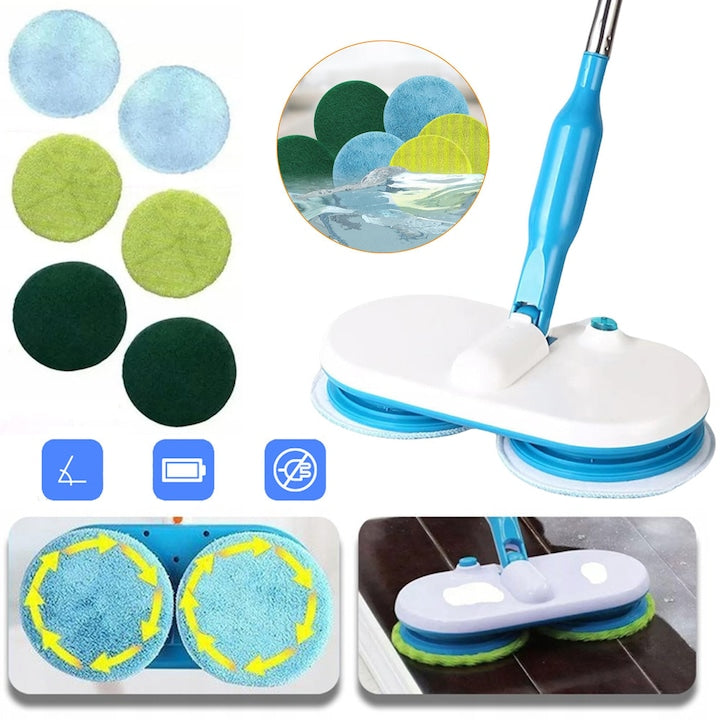 CHOOLY Cordless Electric Mop, Rotary, 2 Microfiber Pads, 40W, White