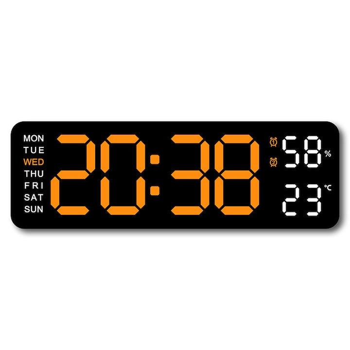 Ceas Digital Perete LED 9" Smart - Afisaj XXL  AjieQaQ  cu Temperatura/Numaratoare inversa/Reglaj Automat Lumina/Snooze | Ceas Modern pentru Living  Dormitor si Copii | Certificat ANSI & Design Fara Sarma