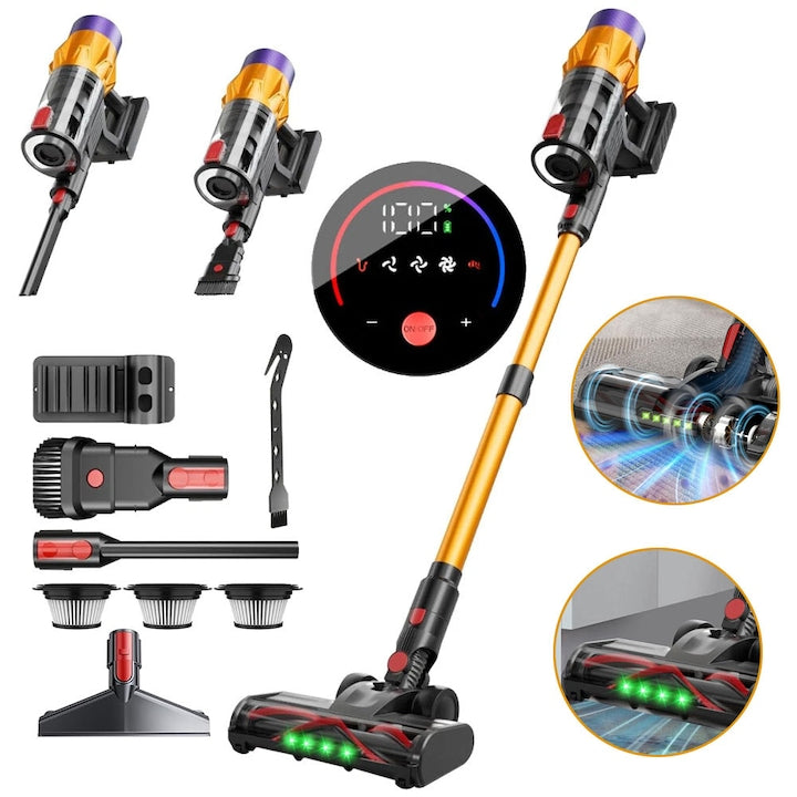 Aspirator Reincarcabil Fara Fir Cu Incarcare Pe Perete  35 Kpa 550 W 40 De Minute Pentru Casa  Aspirator De Mana Anti-Incurcare  Afisaj LED  Autoportant Pentru Par De Animale/Covor/Podea