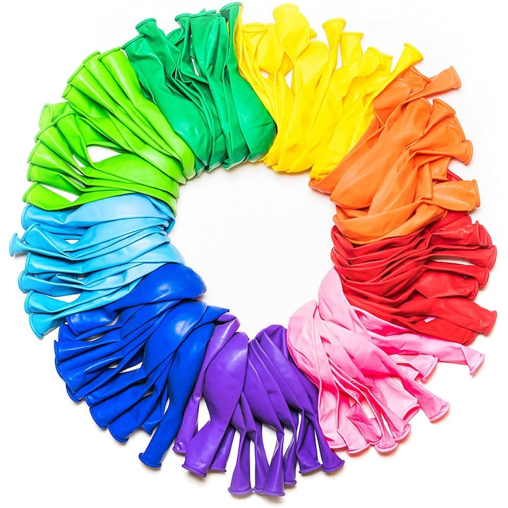 Set of 100 Pearlescent Rainbow Balloons, Latex, for Helium/Air, Multicolor