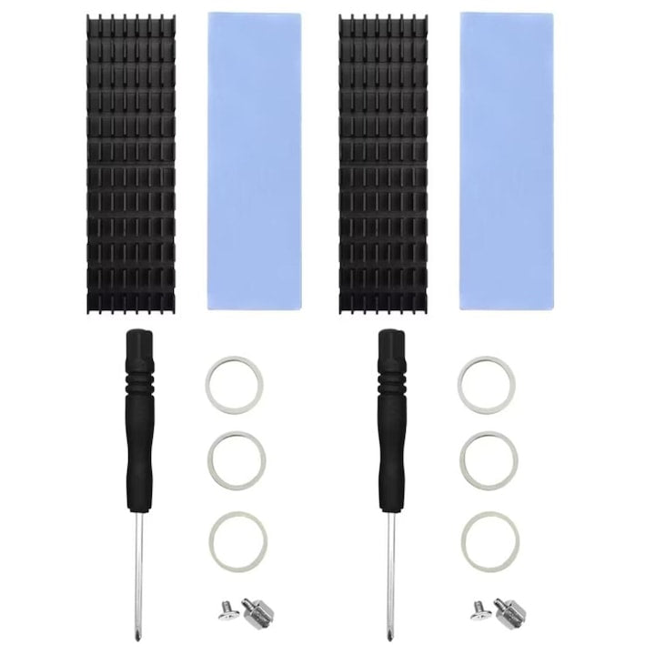 Set 2 Cooler Pasiv  pentru SSD M2  70x22x6mm  Corp din aluminiu  Banda transfer termic inclusa  Negru