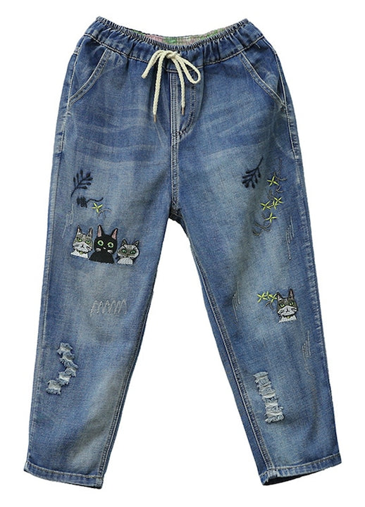 OEM - Women's ripped jeans, artistic embroidery, elastic, high waist, blue, polyester, 2XL INT. 12 interest-free installments