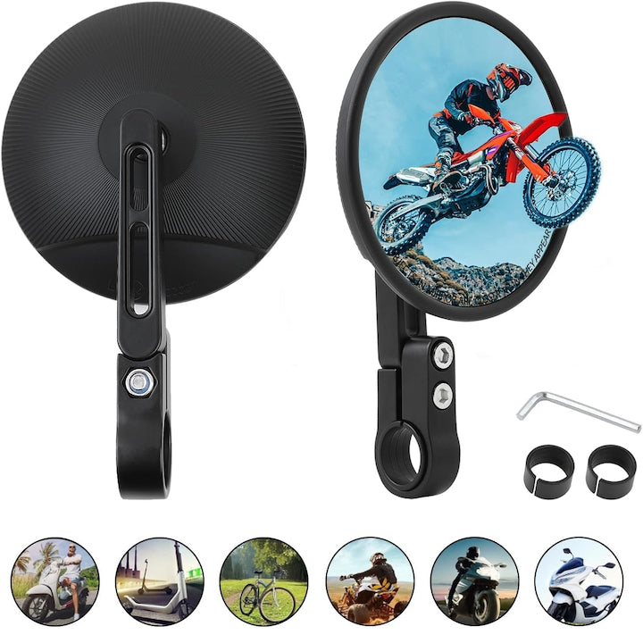 CHOOLY Round Rearview Mirrors, Pack of 2, Black, for 22/25 mm Handlebars, 360° Rotatable, E24