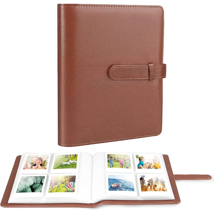 Instant Photo Album for Fujifilm Instax Mini 12 - 128 Films, 4 Photos Per Page, PU Leather - The Perfect Gift for All Holidays, Brown