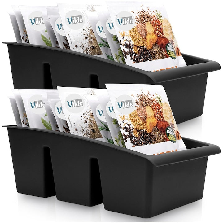Set 2 Organizator Pentru Condimente  Vilde  25x15x9 cm  Fabricat Din Plastic  Trei Compartimente  Ideal Pentru Condimente  Utilizare Convenabila  Negru