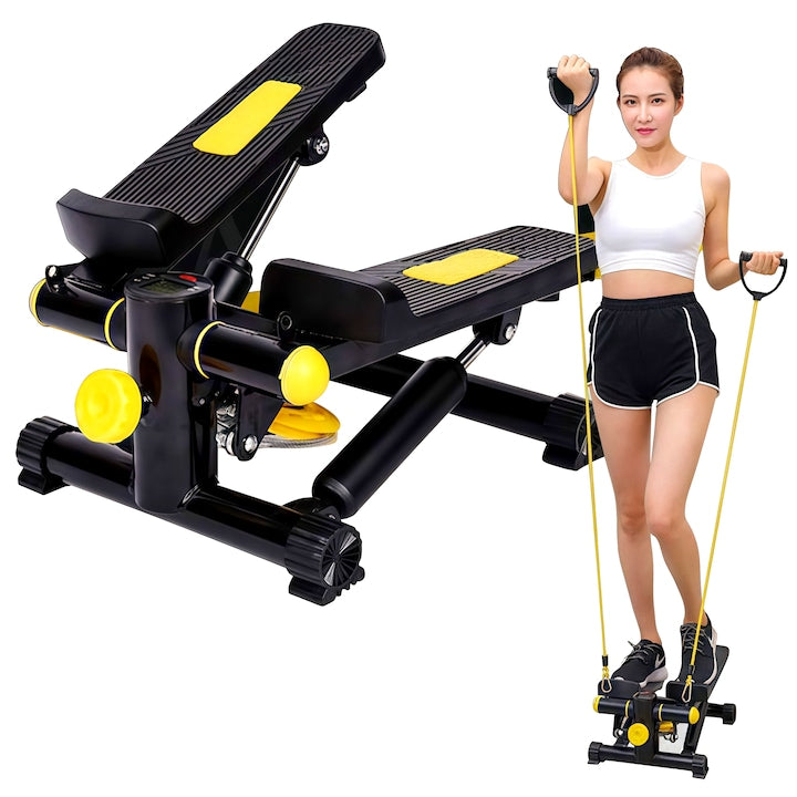 Stepper  stepper cu benzi rezistenta  compact  negru  unghi de miscare stiintifica  suport de sarcina de inalta rezistenta  absorbtie a socurilor si silentiozitate  Capac din otel marit si ingrosat  Galben/negru
