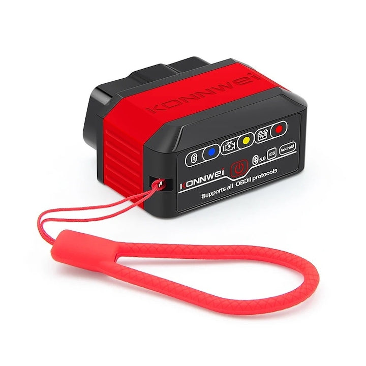 KONNWEI KW905 OBD2 Car Diagnostic Tool Bluetooth 5.0 ON-OFF Button Compatible Android IOS ELM 327 OBDII Red-Black