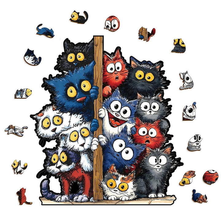 Puzzle 3D din lemn ZOUN  Familia de pisici  190-210 piese  20 x 30 cm (A4)  Efect 3D  Cadou perfect pentru copii si adulti  Multicolor
