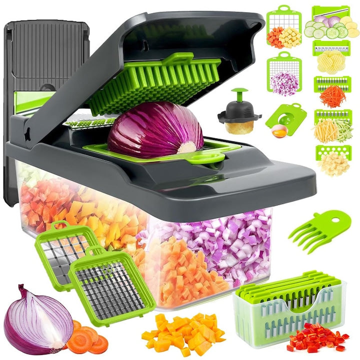 Tocator legume multifunctional 16 in 1  otel inoxidabil  gri  30x11x10cm