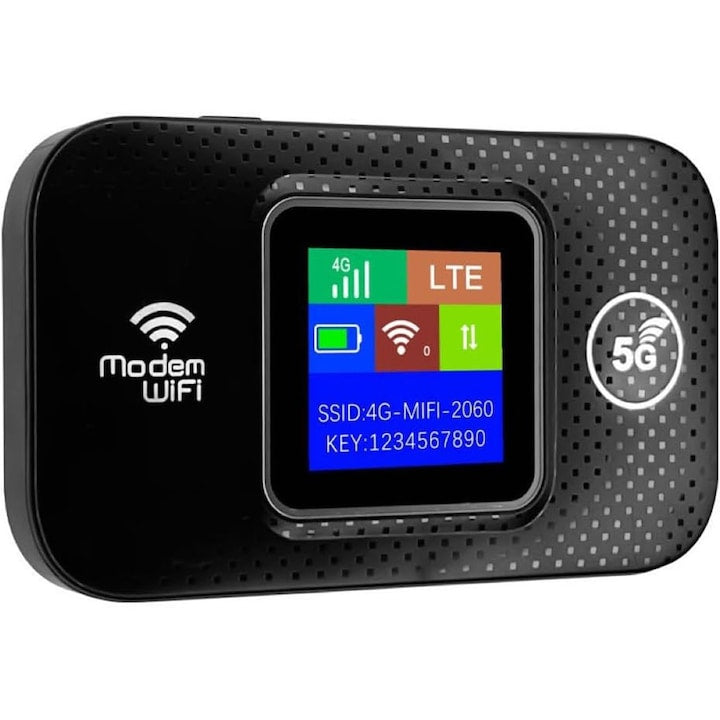 Modem WIFI de buzunar 4G LTE  150 Mbps  3000mAh si sloturi de card  Ecran LCD  Type C  98x58x20mm